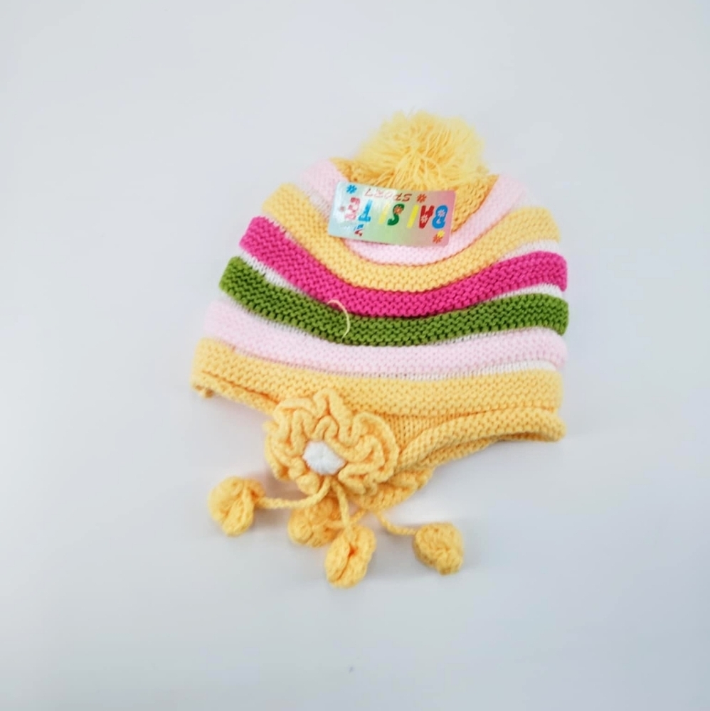 Colorful Striped Knit Beanie with Pom Pom
